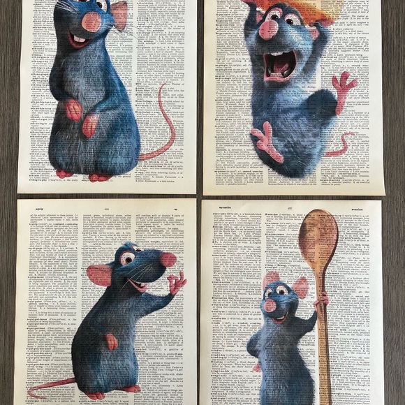 Disney Remy's Ratatouille Themed Dictionary Print Art - Set of 4 - Picture 1 of 5